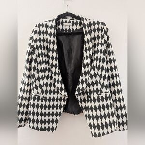 Black And White Diamond Pattern Blazer